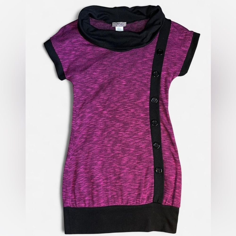 Celine by Champion pink and black long top with cowl neck and buttons size S